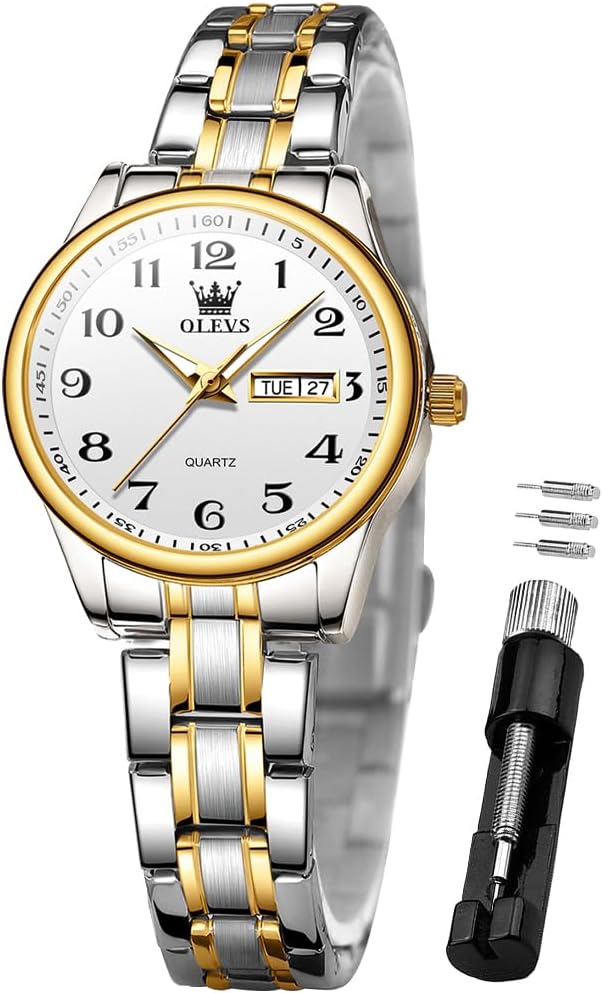 Women Watches Gold Silver Stainless Steel Waterproof Analog Large Easy Reader Day Date Ladies Wrist Watches