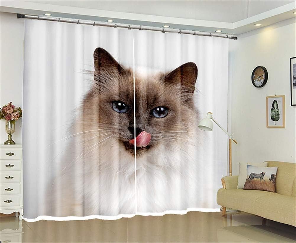 Curtains Blackout 3D Curtains / 2 Panels/Animal/Bedroom/Window Treatments Pencil Pleat Curtains Custom Size Lovely Cat (Size : 2.64x1.6m)
