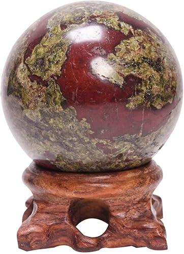 AMNOOL Esfera de jaspe de sangre de dragón natural bola de cristal de cuarzo adorno curativo bola de piedras preciosas esfera escultura de esfera