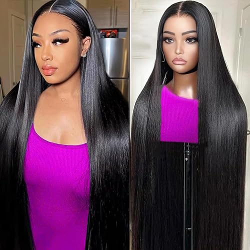 28Inch Straight Wigs Human Hair 200% Density Hd Lace Frontal Wigs Human Hair Pre Plucked with Baby Hair 200% Density 13x4 Glueless Lace Front Wigs for Black Women Natural Black