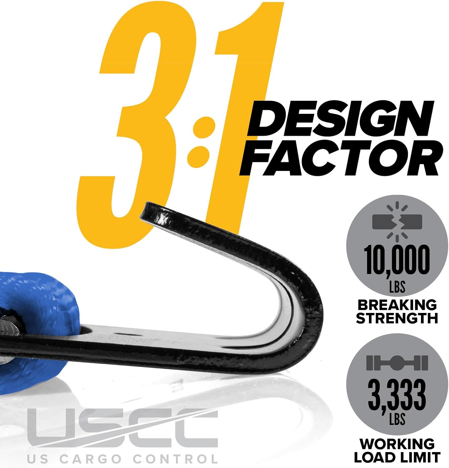 US Cargo Control Flat Hook Ratchet Straps 2 Inch x 30 Foot (10-Pack), 10,000 LBS Break Strength, Blue Heavy Duty Ratchet Straps with Black Flat Hooks, Tie Downs for Flatbed Trailers - Image 3