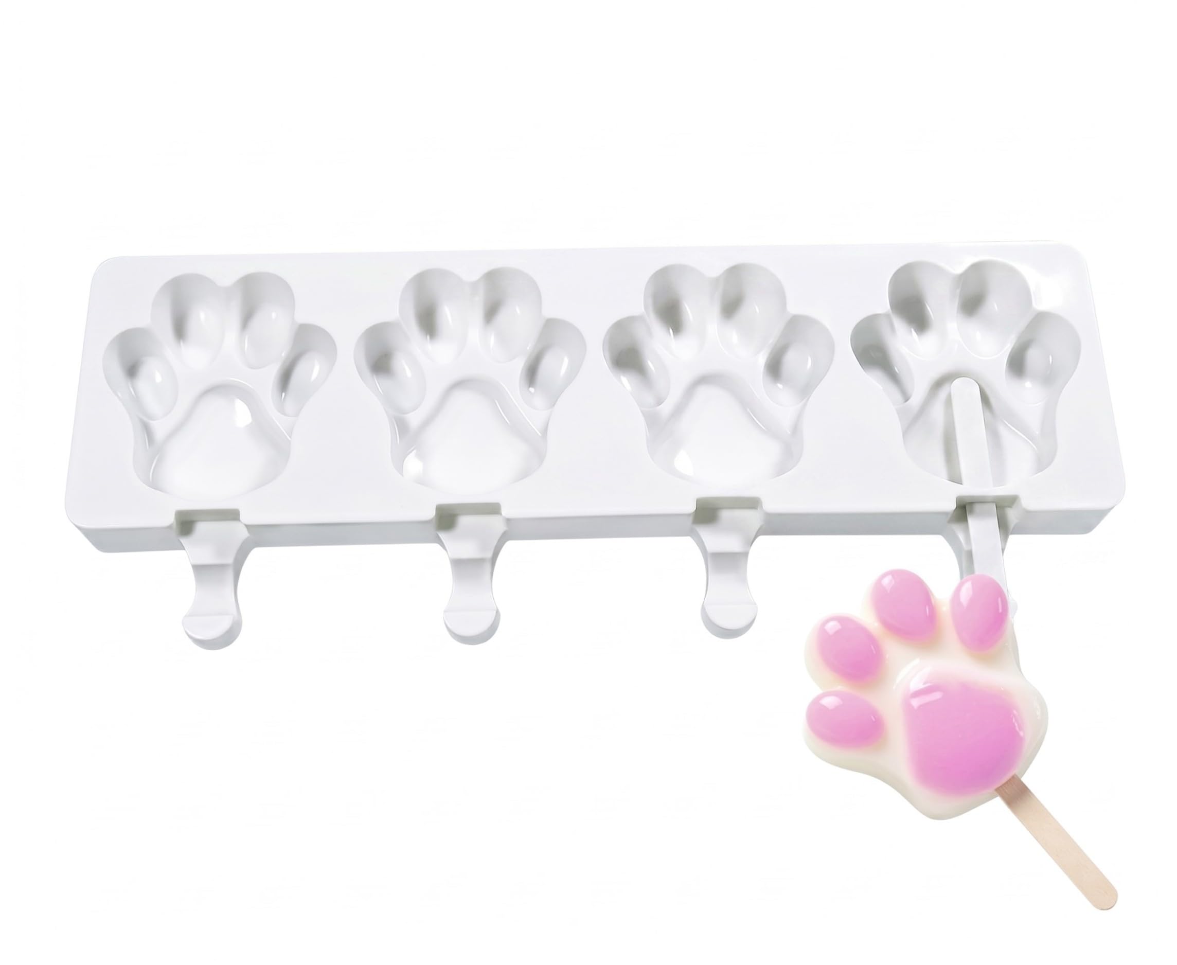 Ice Cream Molds, 4-Cavity Bear Paw Silicone Popsicle Molds, Thick Food-Grade Ice Cream & Cakesicle Mold for Homemade Treats