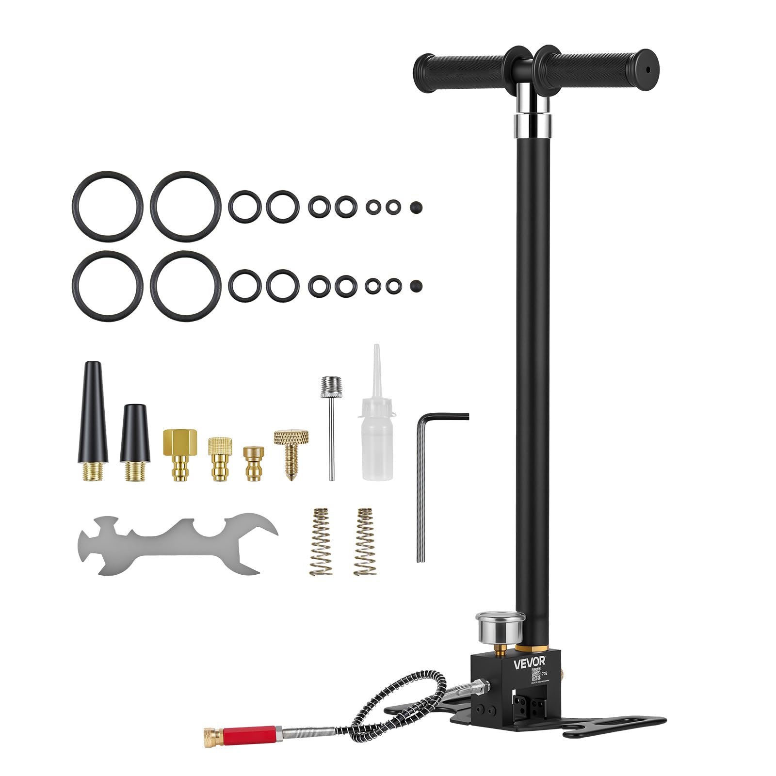 VEVOR PCP-Handpumpe 4-stufig, Hochdruckpumpe bis 40 MPa, Standpumpe mit Öl-Wasser-Filter, Manometer und Edelstahlgehäuse, für Luftgewehre, Paintball, Reifenbefüllung und Schlauchboote Schwarz