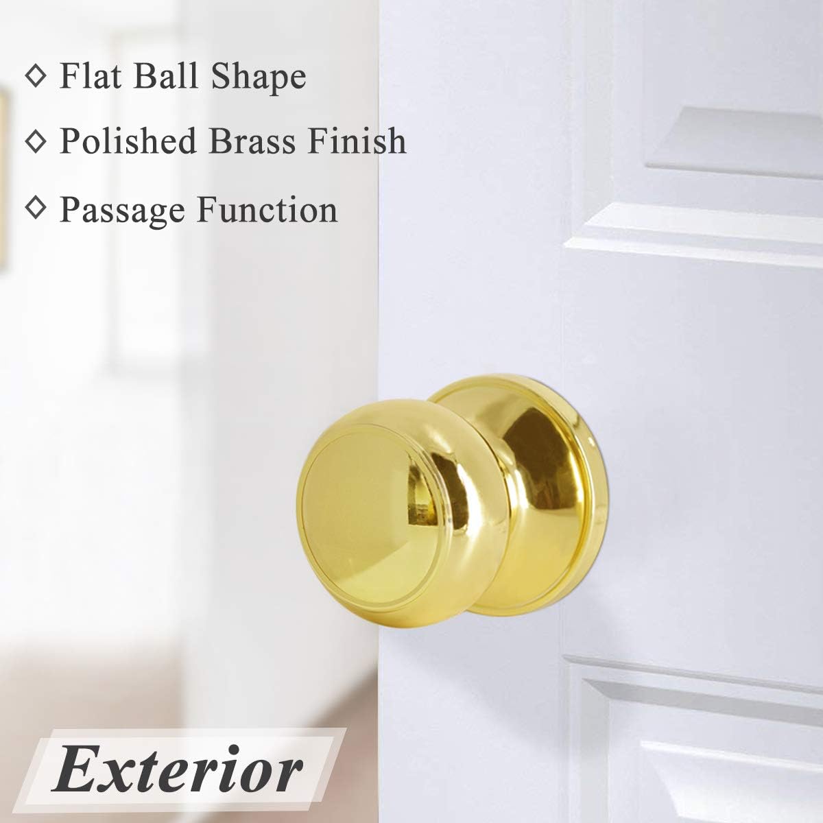 Probrico Passage Door Knobs Polished Brass Interior Hall/Closet Door Handles Keyless Locksets, 6 Pack