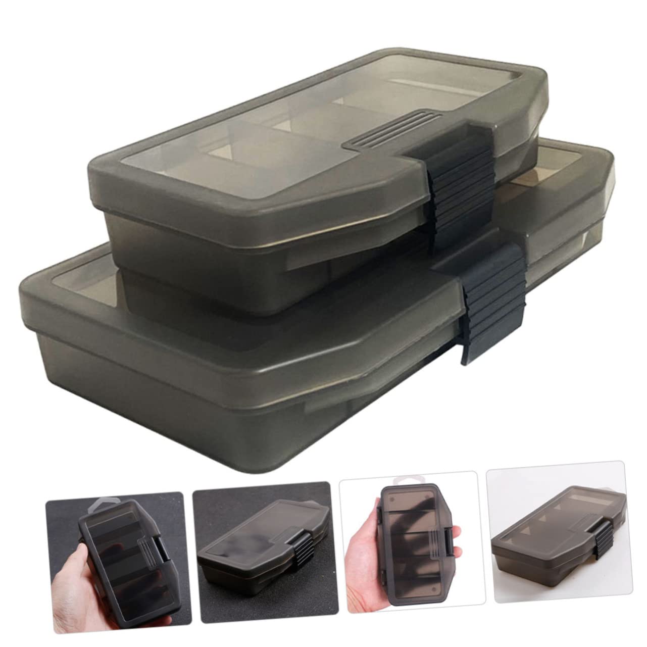 VICASKY 2Pcs Portable Fishing Tackle Storage Organizer Boxes Grey Transparent Design with Divided Grids for Easy Access for Outdoor Fishing Gear Supplies and Accessories