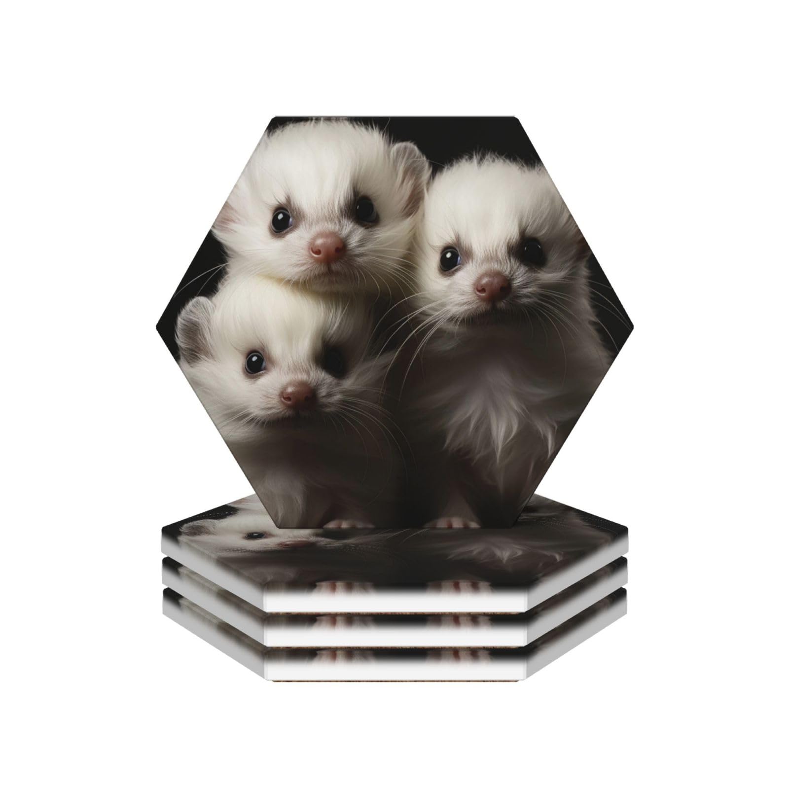 Drink Coasters Set of 4 Ceramic Coaster Ferrets Coasters for Drinks Cups Mugs Mat Pads Absorbent Non-Slip Decorative Cup Coaster for Coffee Table Kitchen Bar Home Decor