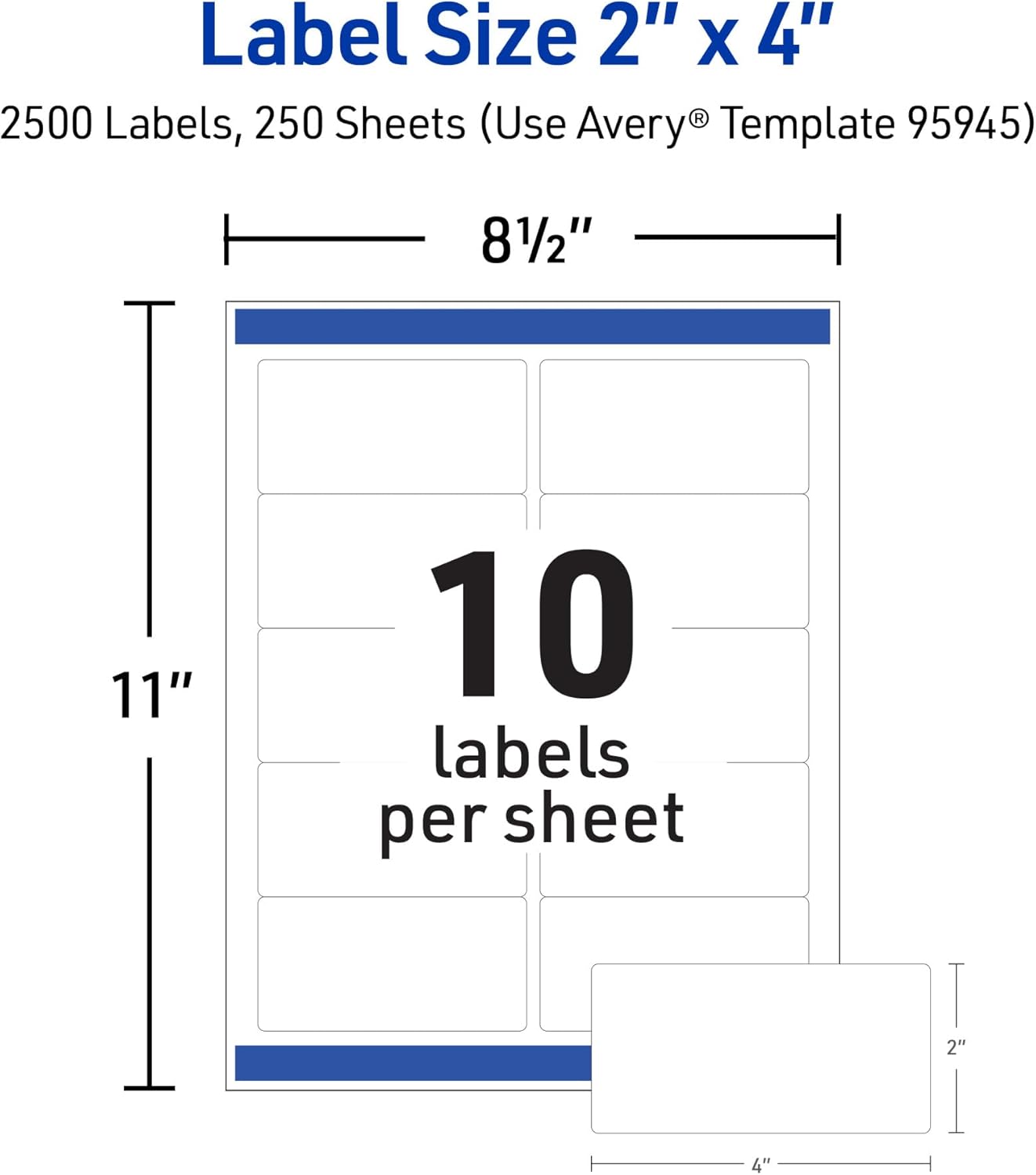 Avery Printable Shipping Labels, Sure Feed Technology, 2" x 4" Customizable Stickers, White, 2,500 Blank Mailing Labels, Great for Mailing, Shipping, and More (95945)
