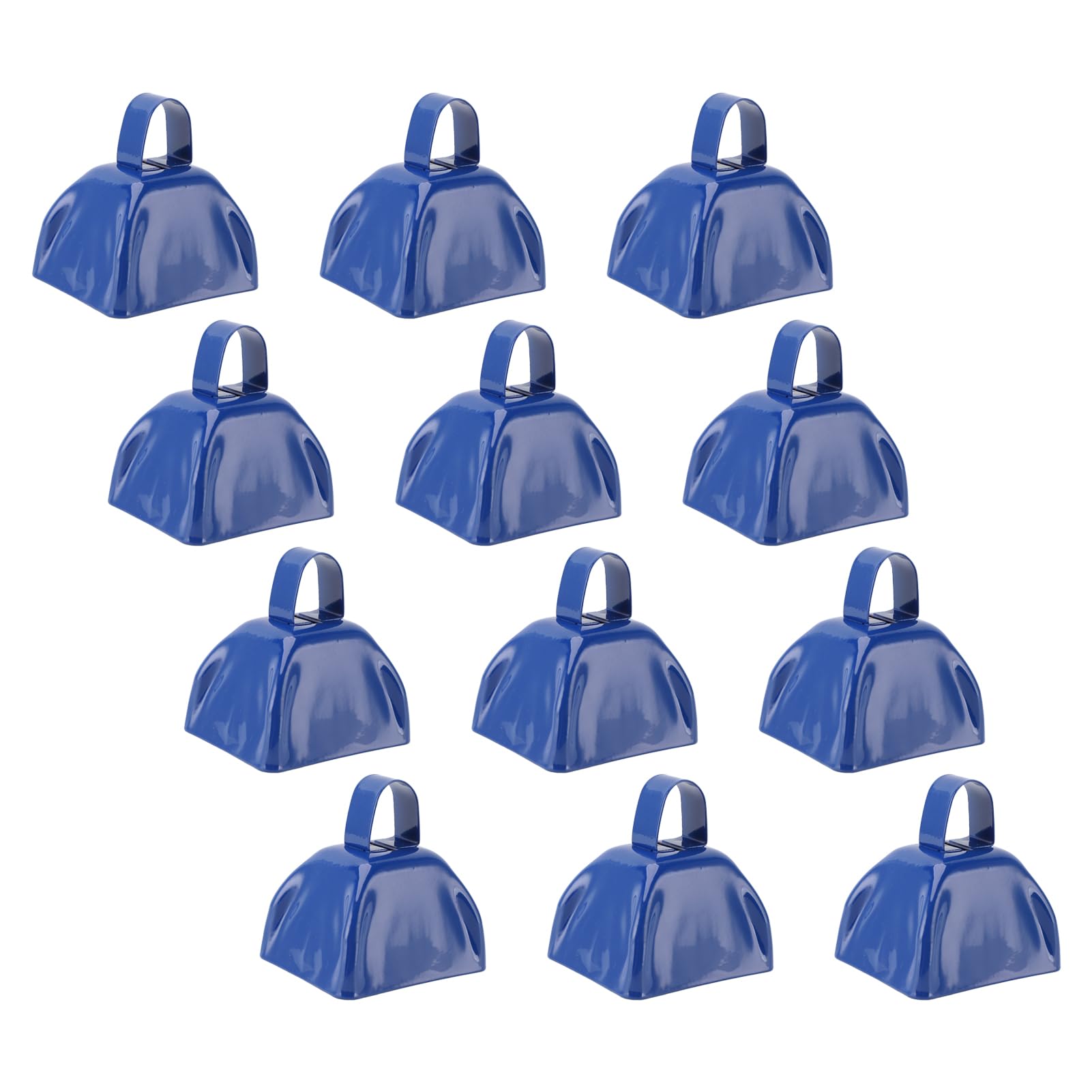 12 Stück Kuhglocken, 7,6 cm, Blaue Handpercussion-Kuhglocken aus Metall für Sportjubel und Feiern, Kleine Krachmacher mit Griffen