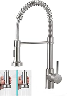 Comprar Grifo de cocina de color plateado cepillado, giratorio 360°,extraer grifo de resorte,grifo de cobre,modo dual con cabezal pulverizador de doble función (plateado cepillado)