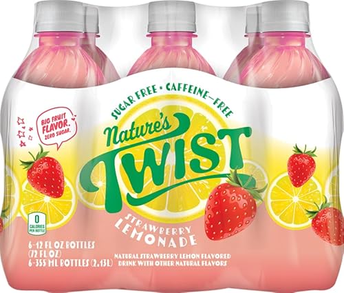 Nature’s Twist Sugar Free Strawberry Lemonade with Real Fruit Juice - Caffeine Free, Low Sodium, Natural Flavor, 12 Fl Oz Bottles (6-pack)