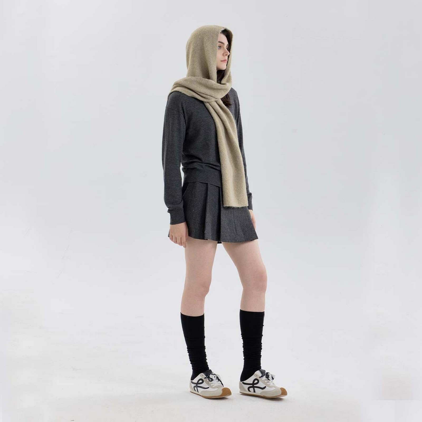 Foulard Donna Sciarpa Con Cappuccio Scaldacollo Lavorato A Maglia Cappello Da Autunno E Inverno Caldo Scialle Cappotto Alla Moda