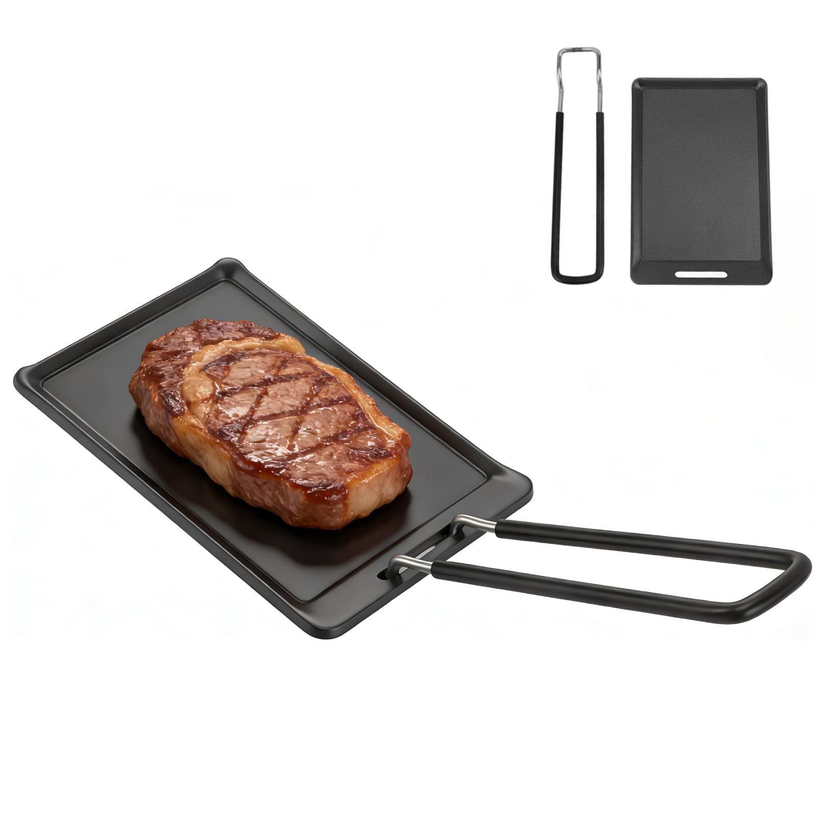 Cyrank Mini Griddle, 5.1in Nonstick Cast Iron Skillet with Detachable Handle Mini Skillet Flat Frying Pan Griddle Pan for Stove Top for Baked Cookie, Brownie Outdoor Camping Cookware