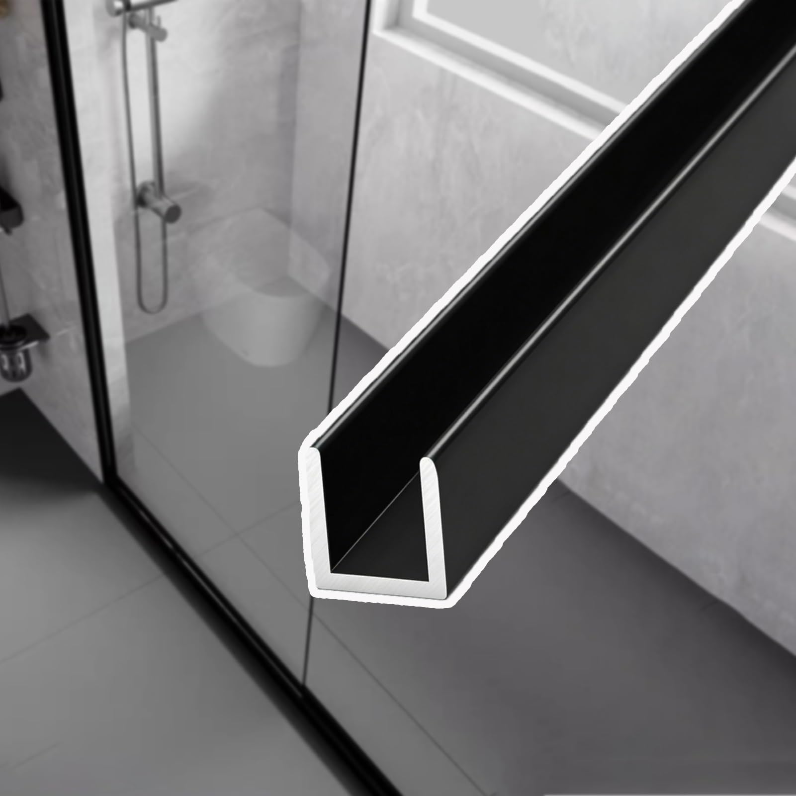 Matte Black Aluminum U-Channel for Shower Door, Versatile Aluminum Glass U Channel for Edge, Fixed Panel Frame Parts for Bathroom Partition(10mm (3/8in),L3.0 m(9.8ft))