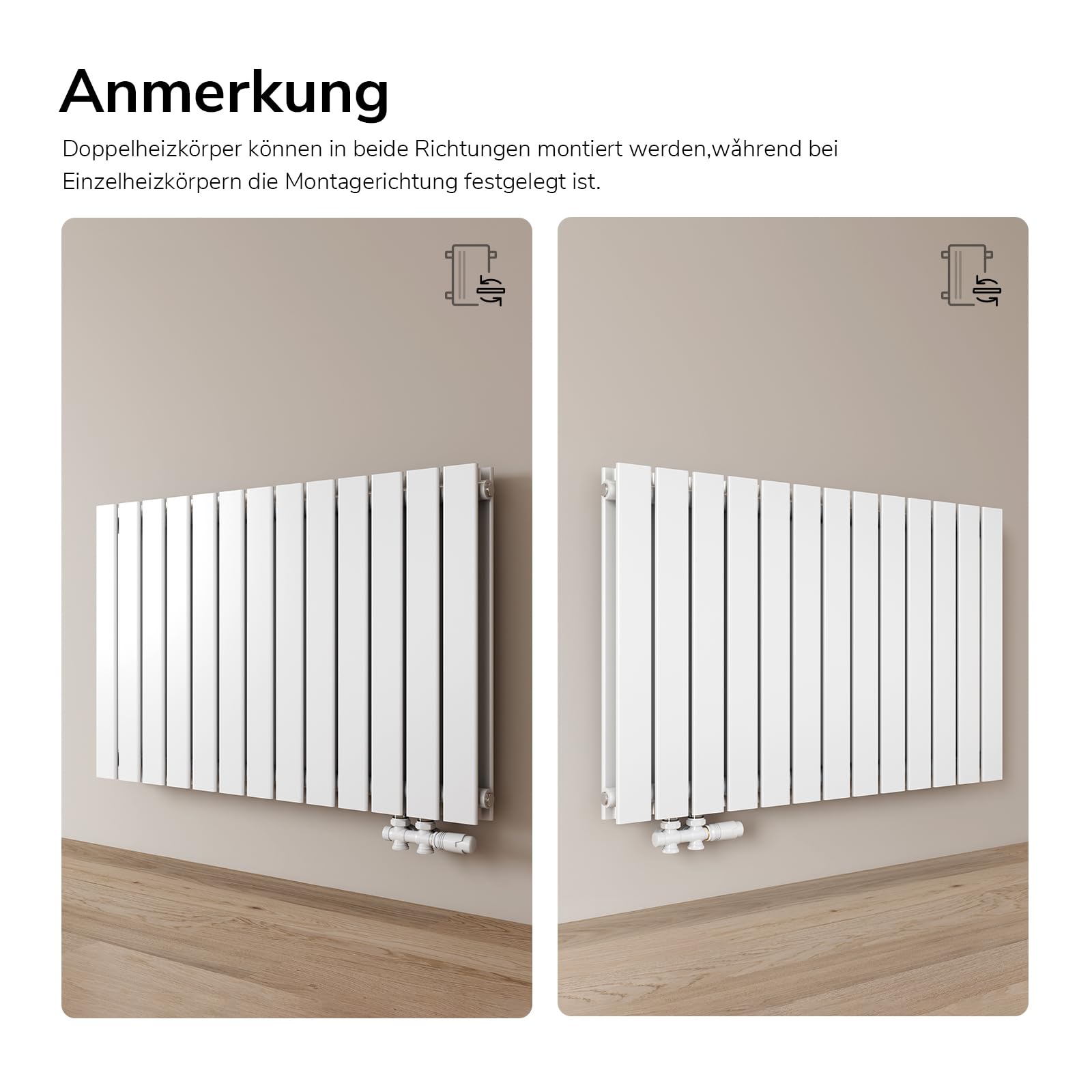 EMKE Radiador, horizontal, 630 x 850 mm, radiador plano, diseño de doble capa, radiador, panel plano calefactor, conexión lateral, calefacción, blanco, 1136 W