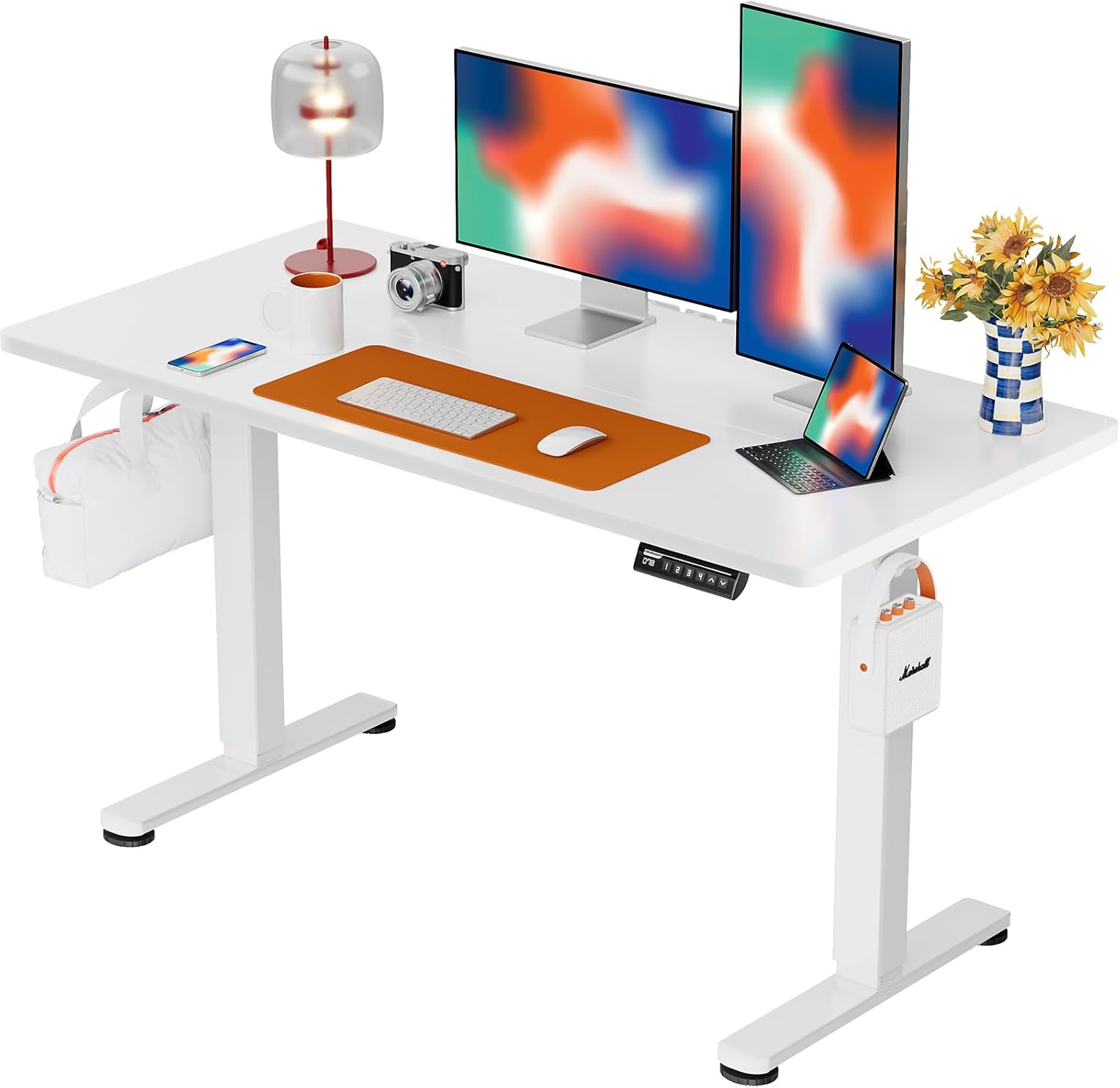 ErGear Height Adjustable Electric Standing Desk, 48 x 24 Inches Sit Stand up Desk, Memory Computer Home Office Desk with Two-Piece Desktop (White) 48*24 Inch White