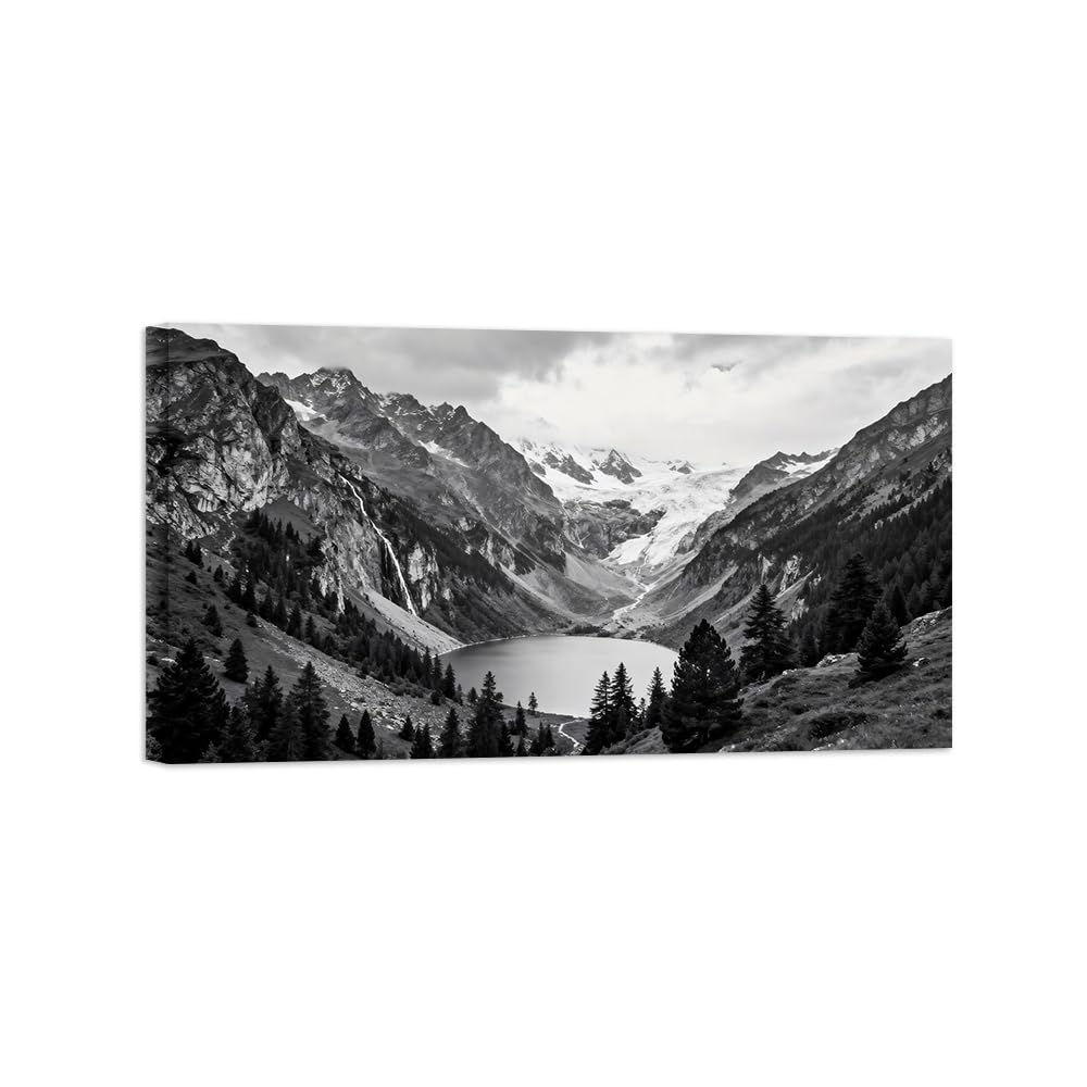 OZPWBVY Tree Mountain Black White Landscape Wall Art Prints 20x35cm Framed