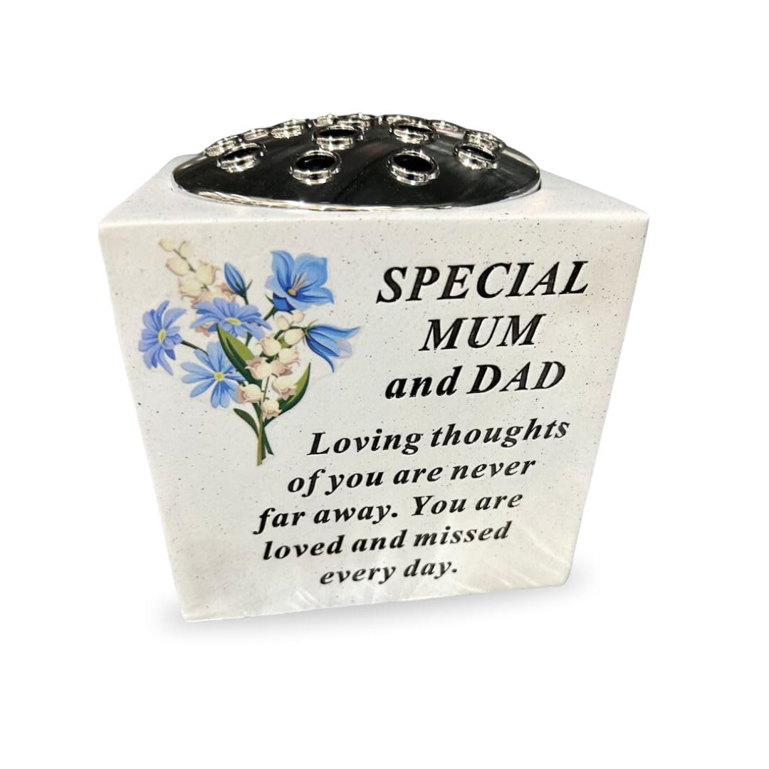 Yaldram Graveside Memorial Rose Bowl, Grave Vase Container for Flower with Personalised Verse Grave Decoration Ornament Memorial Gift for Loved One. (Special Mum and Dad)