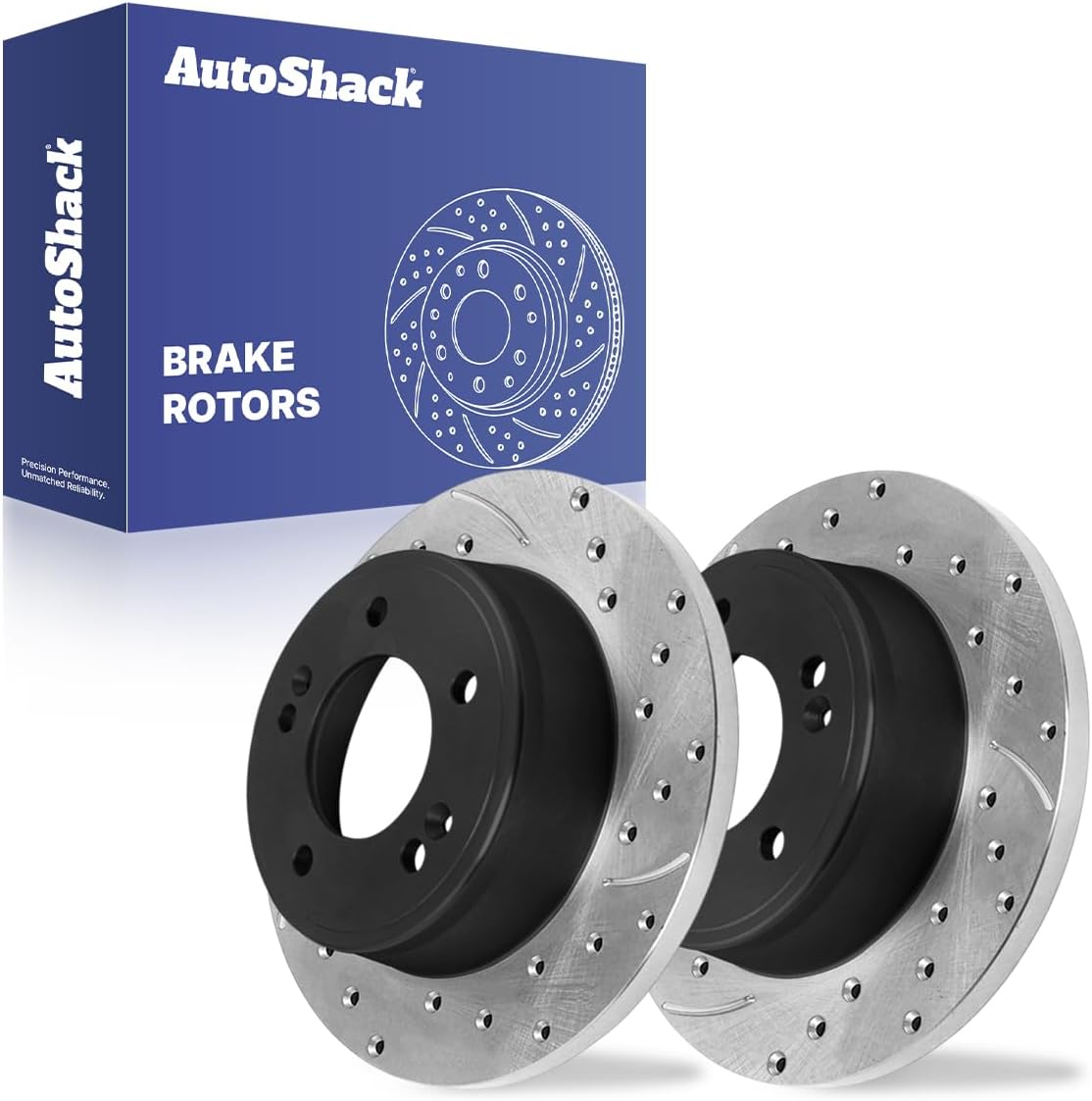 AutoShack Rear Solid Drilled & Slotted E-Coated Brake Rotors Black Finish 2-PC Set Replacement for 2011-2020 Hyundai Elantra 2014-2025 Kia Soul 2014-2022 Kia Forte NightGuard 10.31" (261.9 mm)