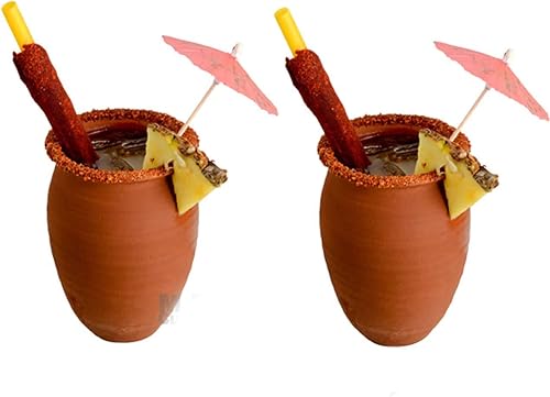 Miniatura 5 de Cantarito de Barro Jarrito tradicional tradicional de arcilla roja mexicana de 12 onzas (10) Cantaritos