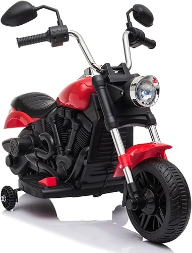Kids Electric Motorcycle - 6V Battery Powered Ride On Motorcycle with Training Wheels - Kids Electric Bike with Headlight, Music, Pedal - Easy to