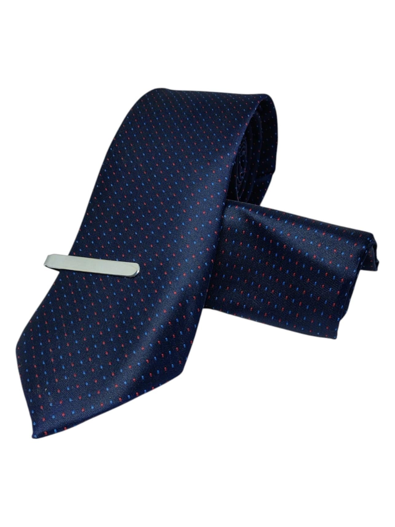 FashMade Italian Microfibre Tie & Pocket Square Combo with Silver Brass TiePin | 2.75 Inch Broad Tie | 10x10 inch Pocket Square TP-27-image-42