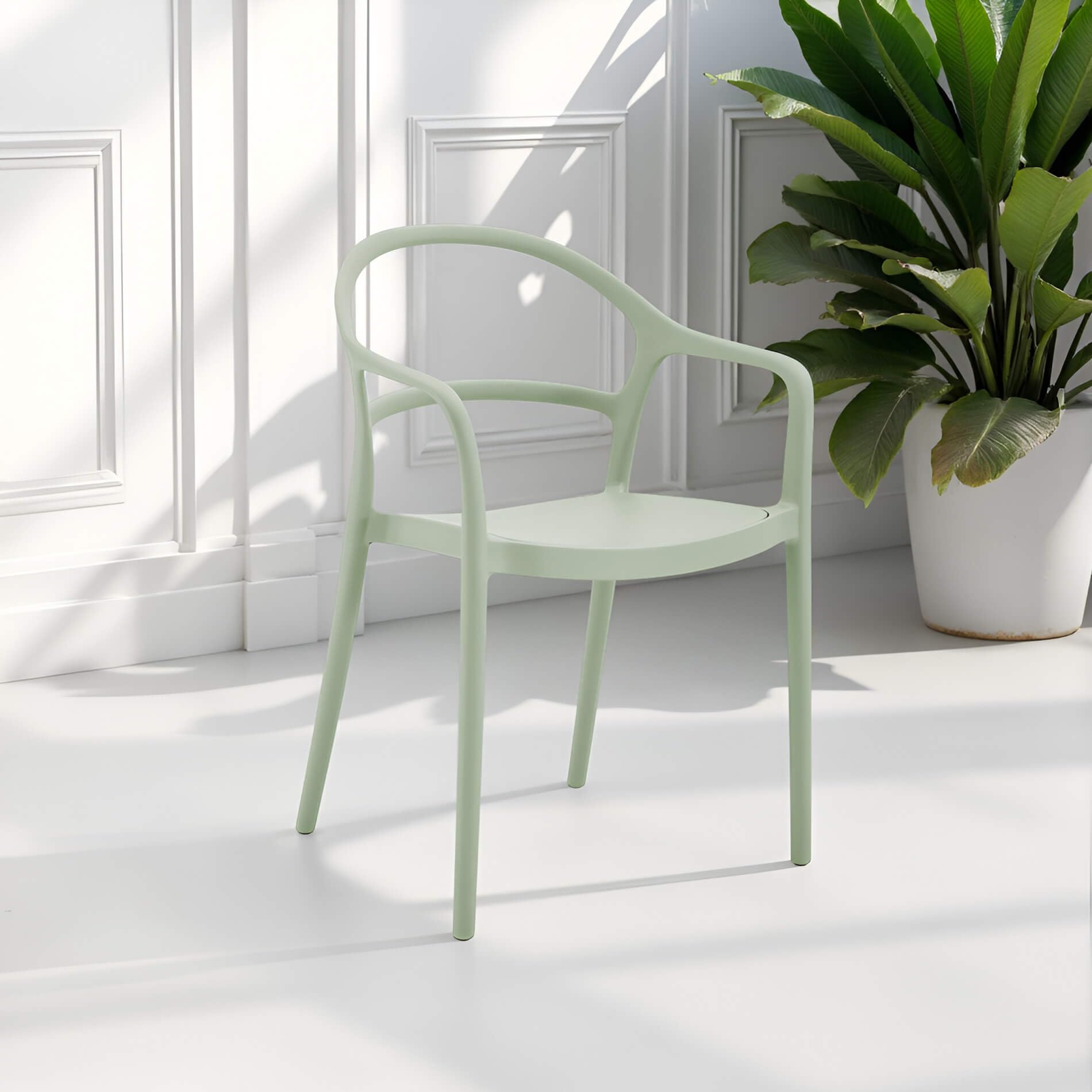 Rebecca Mobili Sedia Impilabile, Sedia da Giardino, Verde Chiaro, Polipropilene, Salvaspazio, Design Moderno, per Casa Esterno - Misure HxLxP: 81 x 57 x 51,5 cm - Art. RE7193V2