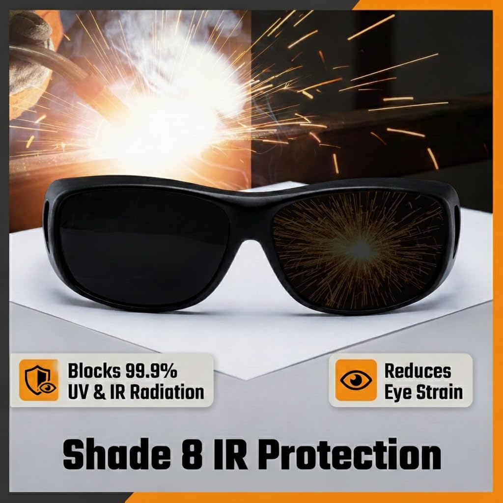 Gafas de seguridad de soldadura IR Shade 8, ANSI Z87.1, gafas de soldadura de protección ocular, gafas de seguridad protectoras envolventes para soldadura MIG TIG, corte por plasma