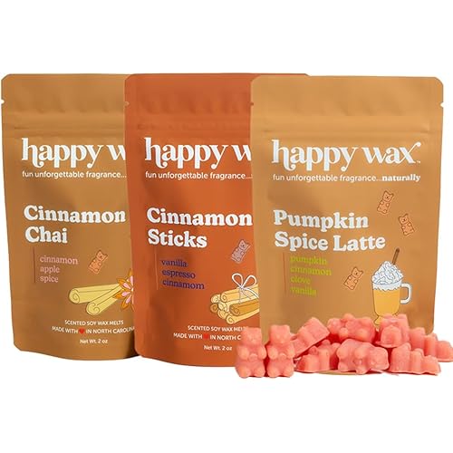 Happy Wax Cinnamon Collection Scented Natural Soy Wax Melts – 6 Total Oz. of Scented Wax Melts, Collection Includes Cinnamon Sticks, Pumpkin Spice Latte and Cinnamon Chai