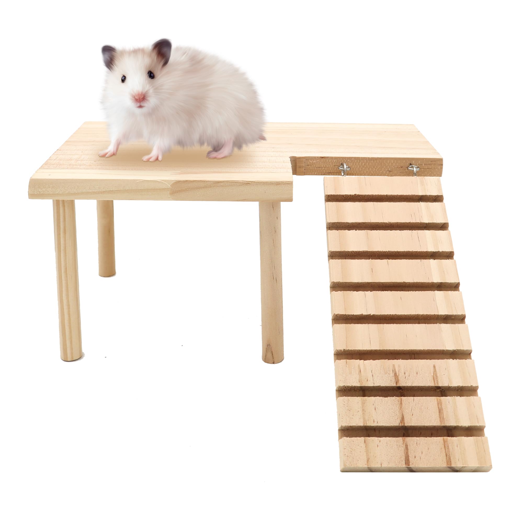 DVHEY Hamster Wooden Platform with Legs Small Animal Climbing Ladder Standing Rat Guinea Perch Chew Toy Cage Accessories (Platform-Small)