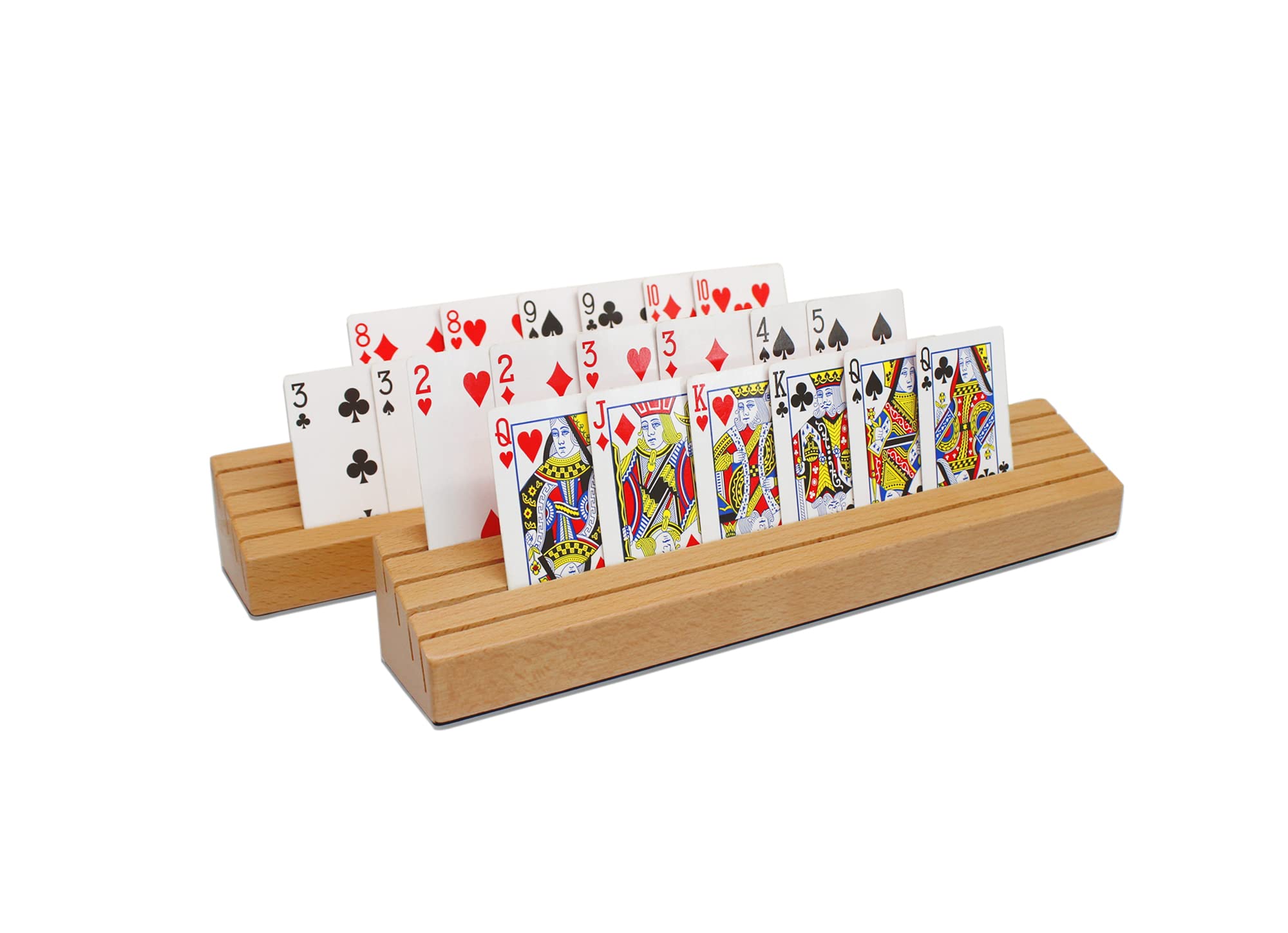 VINJOE Wooden Playing Card Holder Solid Beechwood Playing Card Holders/Racks - Set of 2 (13.7x2.04x2.2 inch)