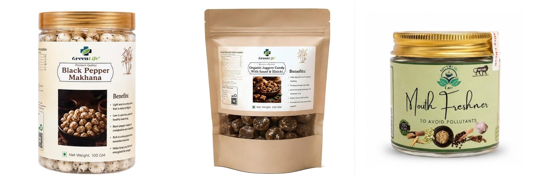 Black Pepper Makhana | Roasted Fox Nuts | Makhana | 100gOrganic Jaggery Candy with Pepper 250g | Natural Desi Gur Pepper Candy | Traditional Sweet & Spicy Organic Jaggery Candy with Saunf-image-36