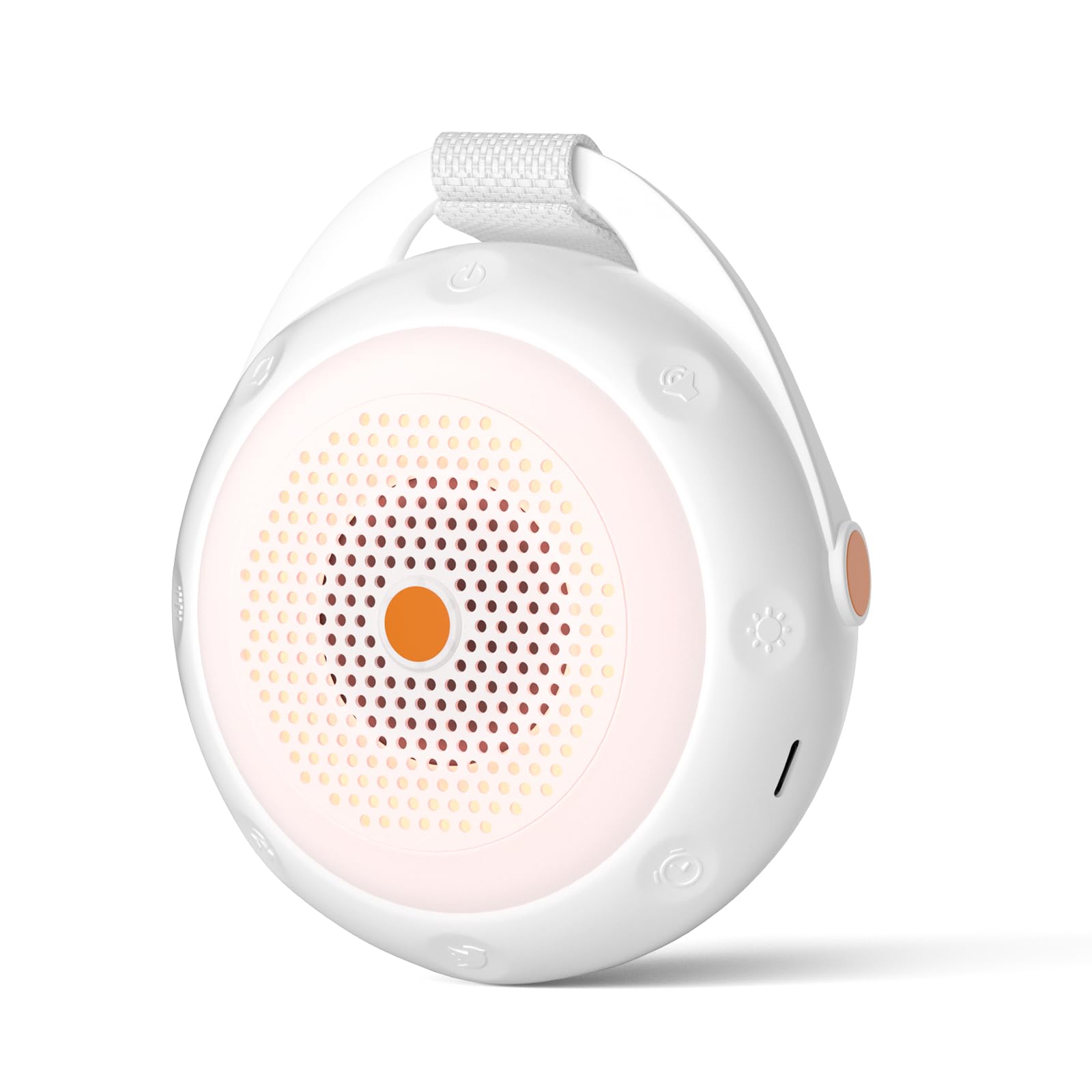 Baby-Einschlafhilfe mit Atmendes Nachtlicht | Silikongehäuse | 12 Klänge | Timer & Kindersicherung | USB-Ladefunktion (Grau) (Orange)