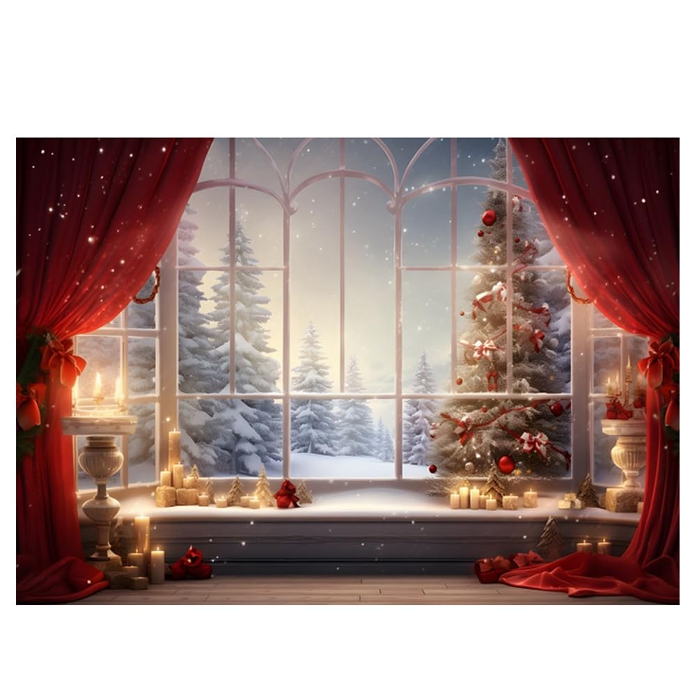 LYWYGG Kerstachtergrond met open haard, kerstachtergrond, achtergrond met kerstbomen, achtergronddoek voor kerstdiner, familiefeest, decoraties, avond, open haard fotografische achtergrond, 3 m x 3 m, CP-282-1010