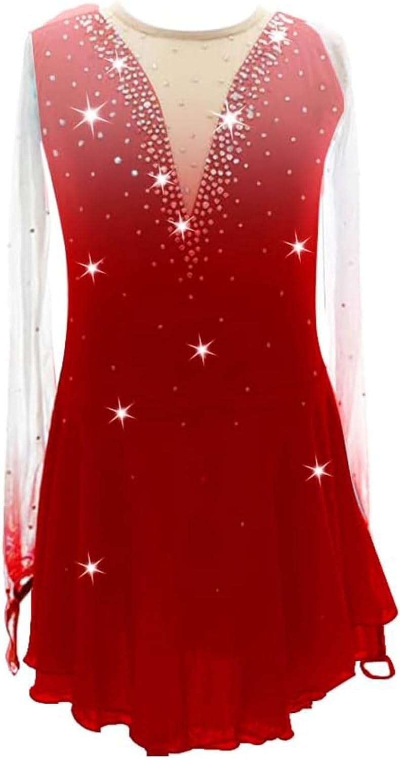 Gradient Ice Figure Skating Dress Handmad Roller Skate Competition Clothing Rhythmic Gymnastics Leotards