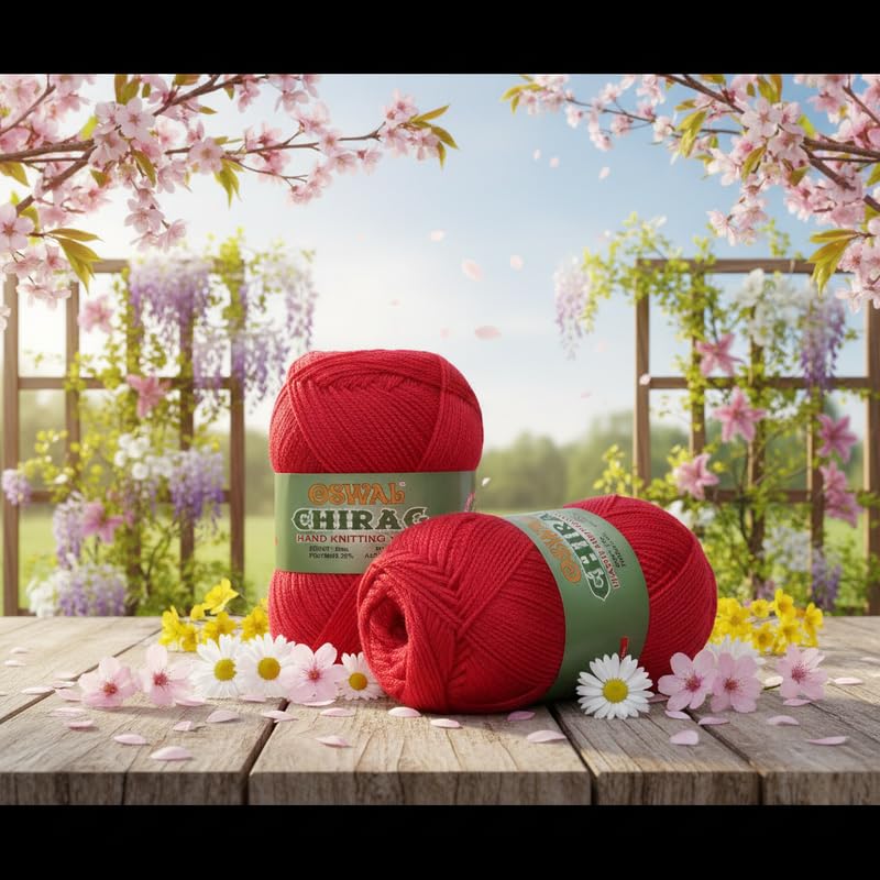 Image of M.G ENTERPRISE Chirag Candy RedSoft Wool Yarn 200 Needle Knitting & Crochet Thread for Art Craft