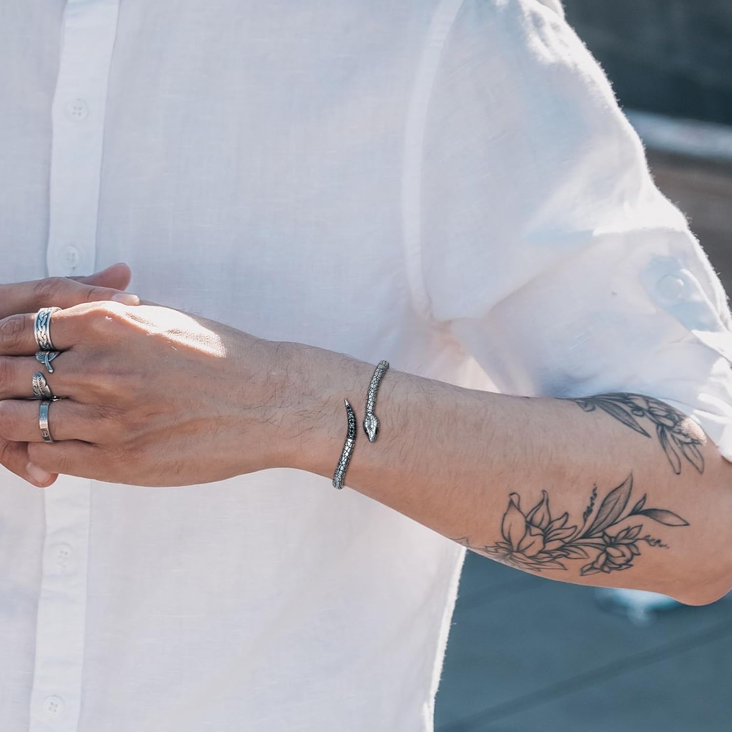 AsAlways Snake Cuff Bracelet for Men Biker Gothic Punk Animal Stainless Steel Men's Bracelet Jewelry Gift - Image 2