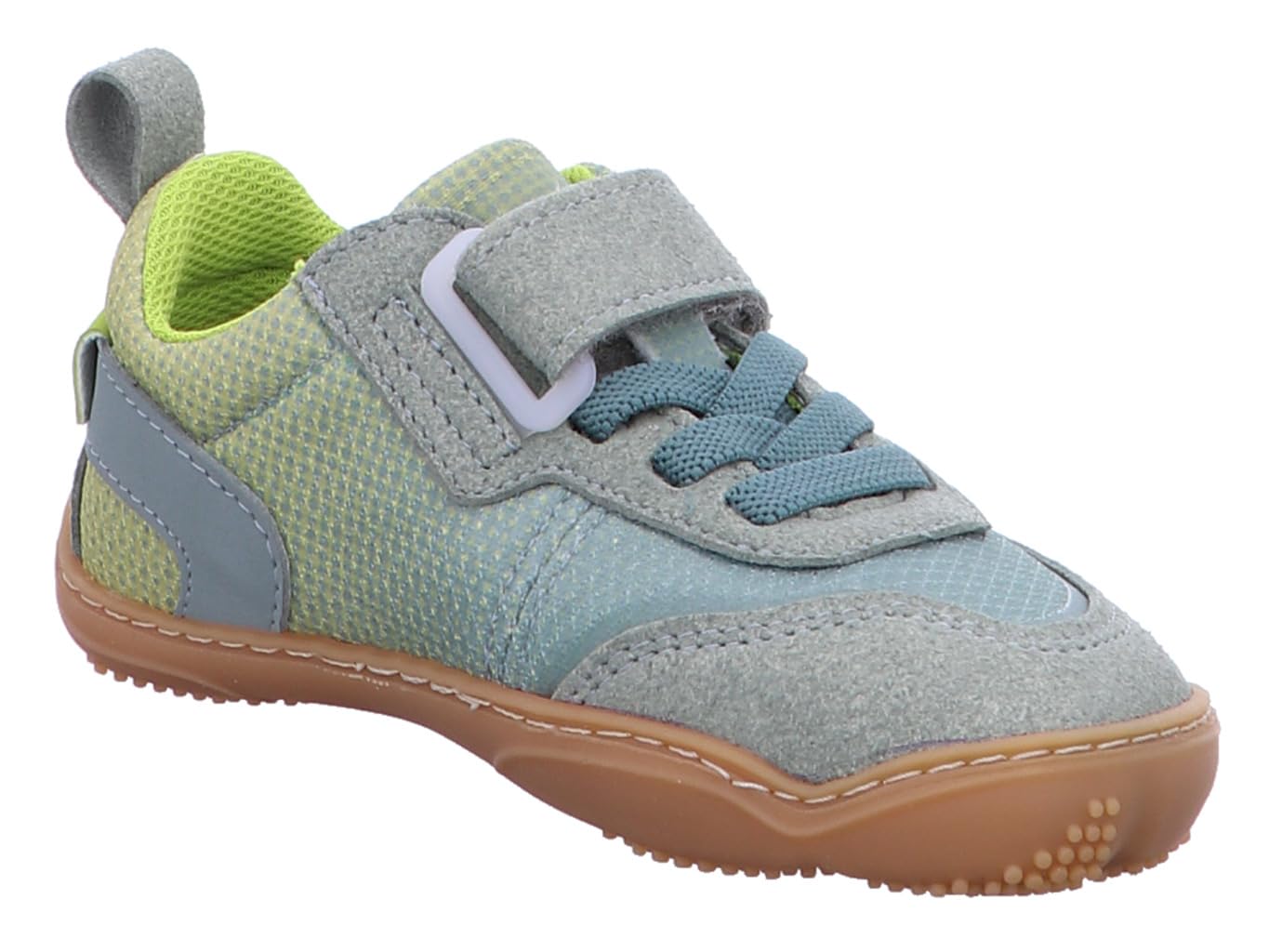 Qnuffs Barfußschuhe FICHTE, Sneaker, Kinderschuh, Unisex, Klettverschluss, Naturkautschuk, Mädchen, Junge, Klatthalbschuhe, waschbar, blau-Kombi, Weite M, Gr.26