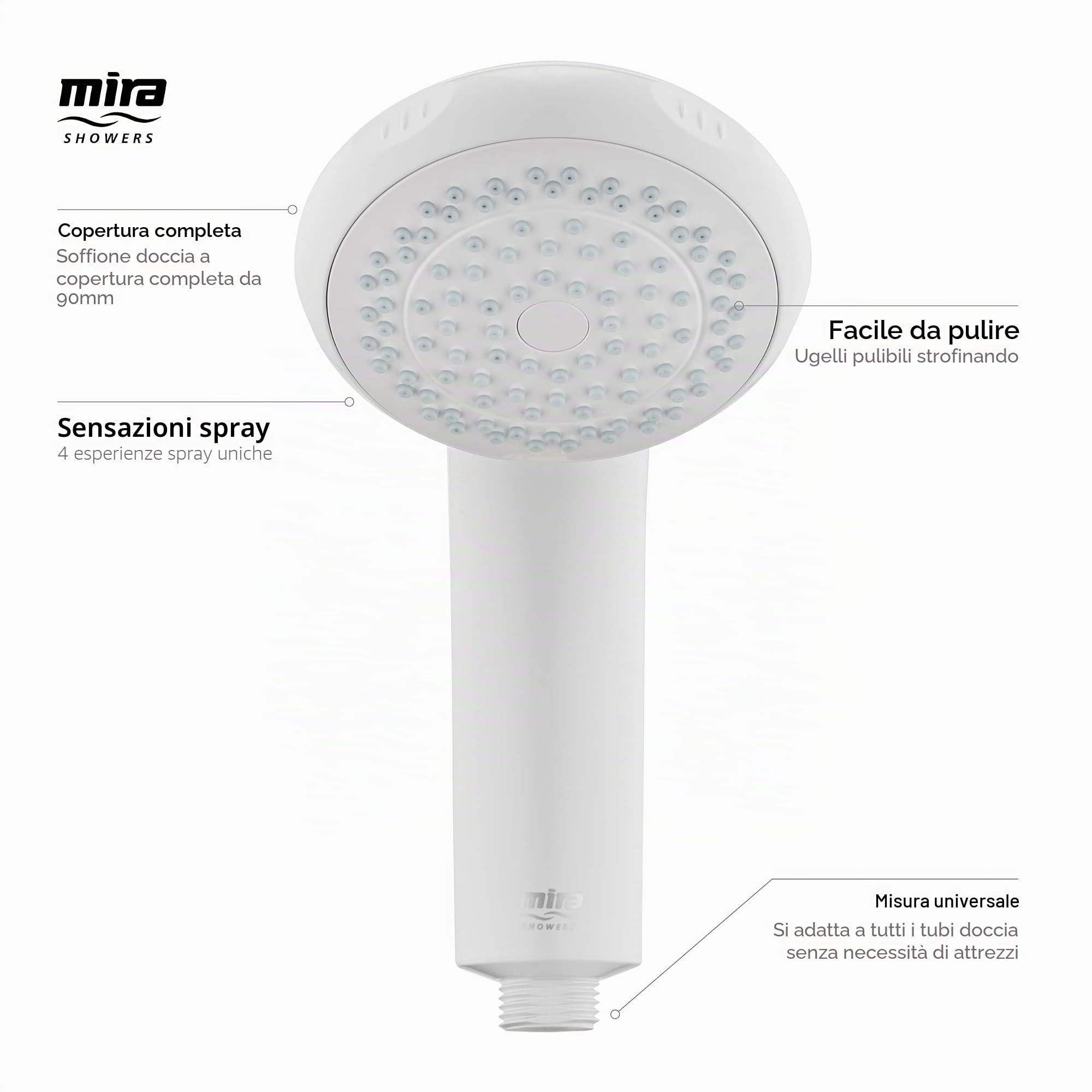 Mira Showers 2.1605.177 Logic 4 Soffione Doccia, Bianco