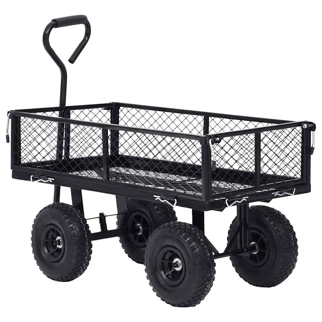 Gartenwagen Schwarz 250 kg Traglast, Bollerwagen mit klappbaren Seitenwänden, robuster Transportwagen für Garten, Gartenkarre aus Stahl für Holz und Blumen