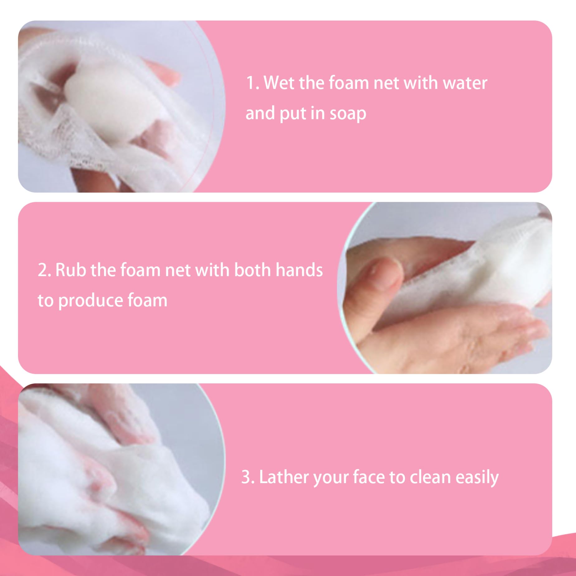 Red de espuma facial, red de espuma de 5 piezas para el lavado de cara, red de jabón suave para la piel con cuerda colgante, red de espuma de limpiador facial, malla exfoliante de espuma de burbujas
