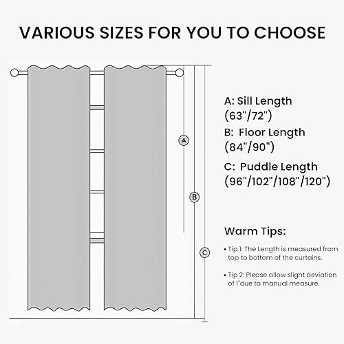 Miniatura 9 de Cortinas 100% opacas de 96 pulgadas de largo, mezcla de lino, para dormitorio, bolsillo para barra, pestaña trasera, juego de cortinas opacas para