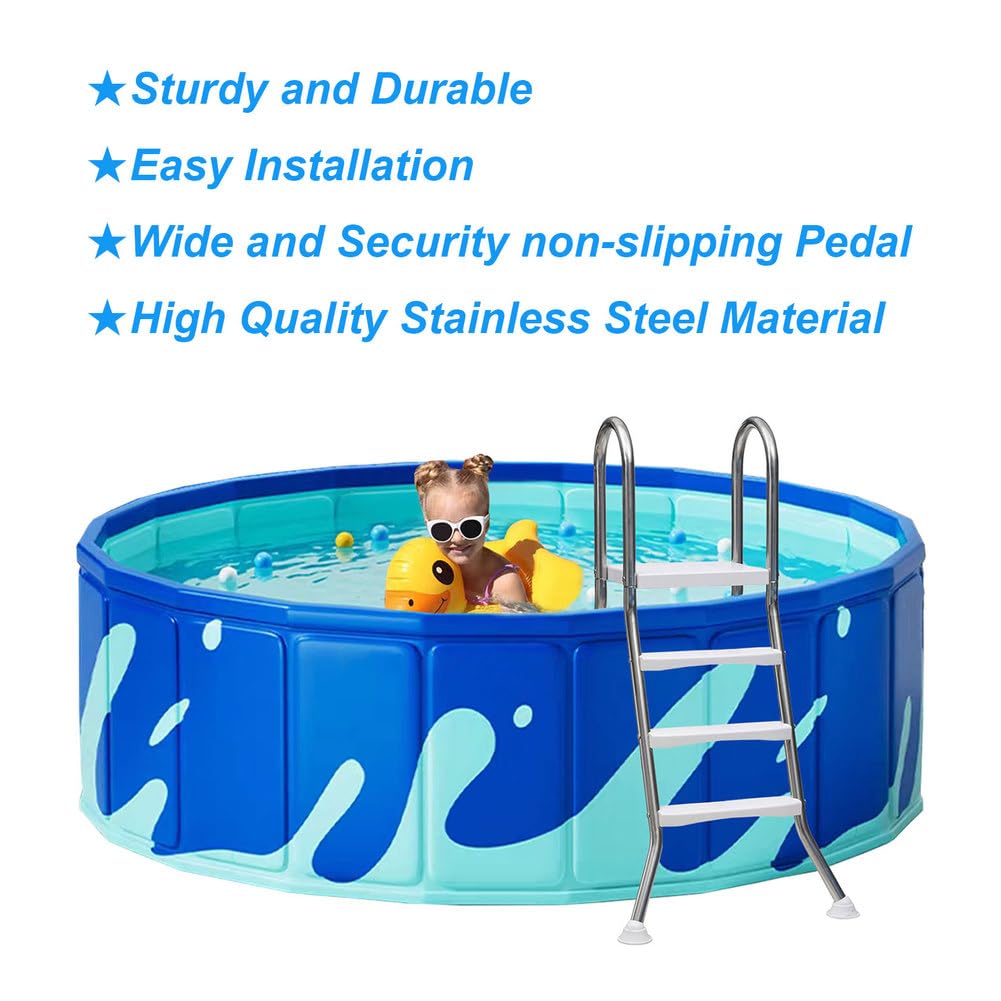 BOTOWI Escalera de Piscina sobre el Suelo de Alta Resistencia, Escalera de natación con Marco de Acero Inoxidable de 3 escalones para Piscinas DE 43 Pulgadas,110cm
