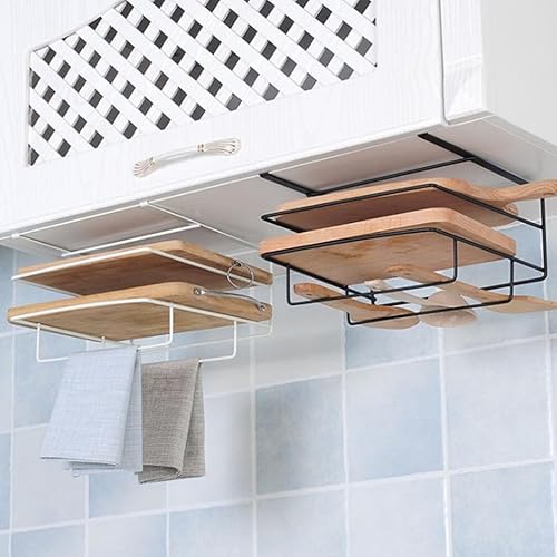 Miniatura 3 de Cabilock Soporte para tabla de cortar montado en la pared, estantes de almacenamiento de cocina de hierro para una organización cómoda, ahorro de