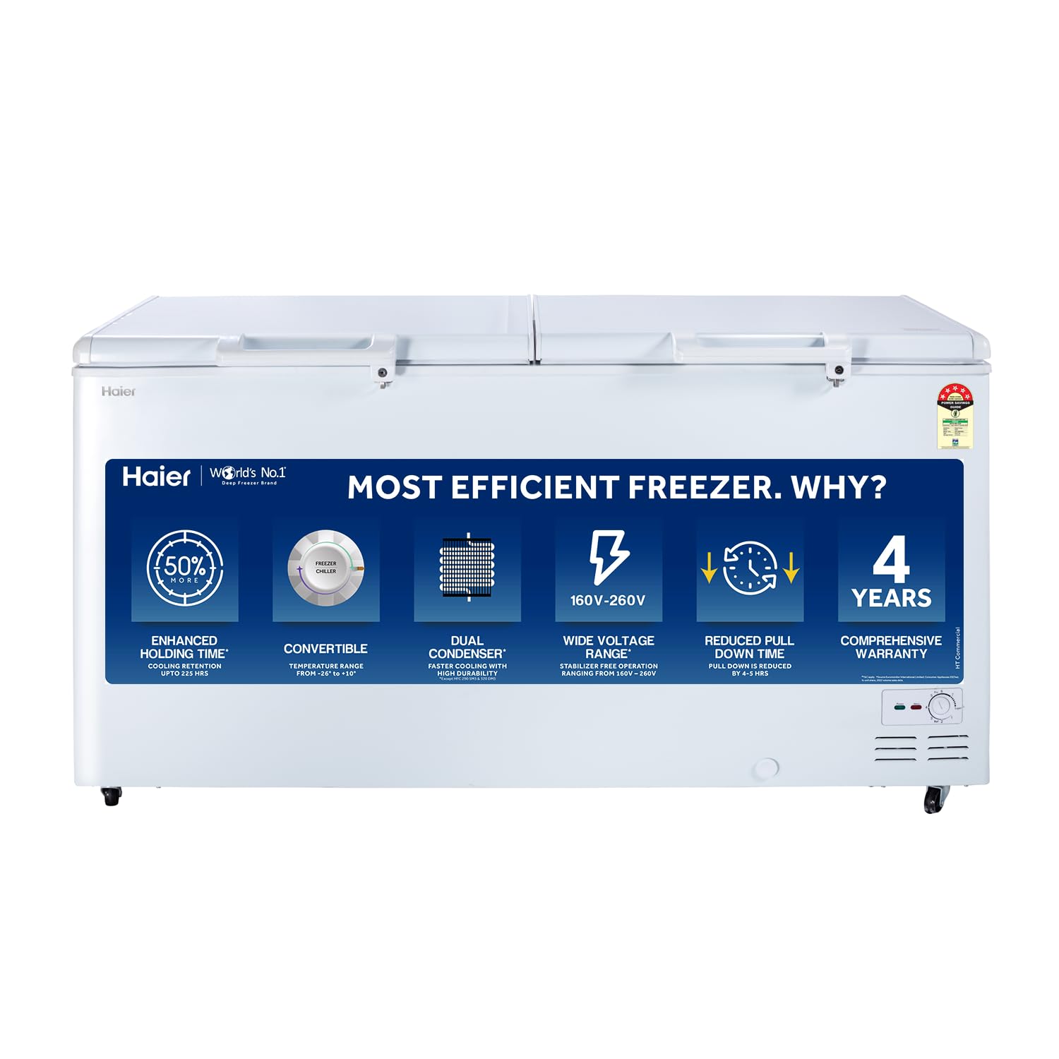 Haier 788 Ltr-5 STAR Rating, Double Door Convertible Hard Top Deep Freezer with 5 Side Cooling (White, HFC-788DM5)