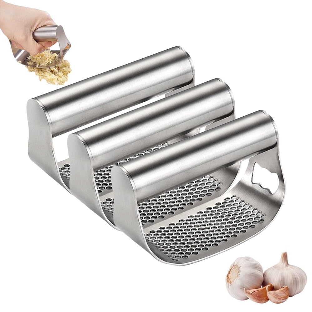 QKZSYUJP Stainless Steel Garlic Press, Premium Sainless Steel Manual Garlic Presser Crusher Garlic,2024 New Garlic Press Rocker Crusher Garlic Masher (3Pcs), YSQ-211