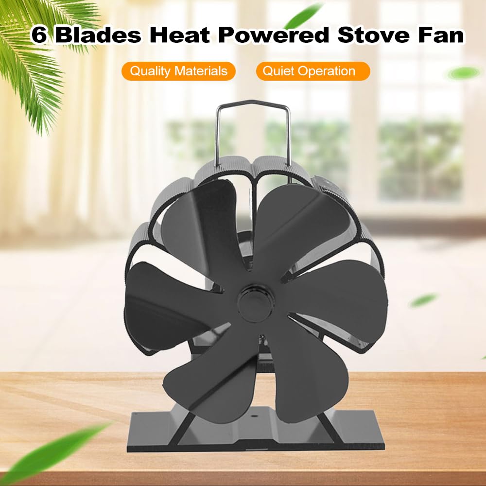 Ventilatore per Stufa a Legna 6 Pale Alimentato a Calore, Ventilatore per Camino Non Elettrico per Stufa a Legna, Bruciatore a Legna, Bruciatore a Gas, Uso Interno Esterno,