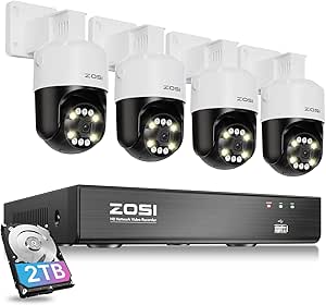 ZOSI 4K PoE Security Camera System with AI Face Person Vehicle Detection, 4 x 5MP 3K Outdoor Auto Tracking PT PoE Camera with 5X Digital Zoom, 2-Way Audio, 8CH 8MP NVR with 2TB HDD (16CH Expandable) asin的图片