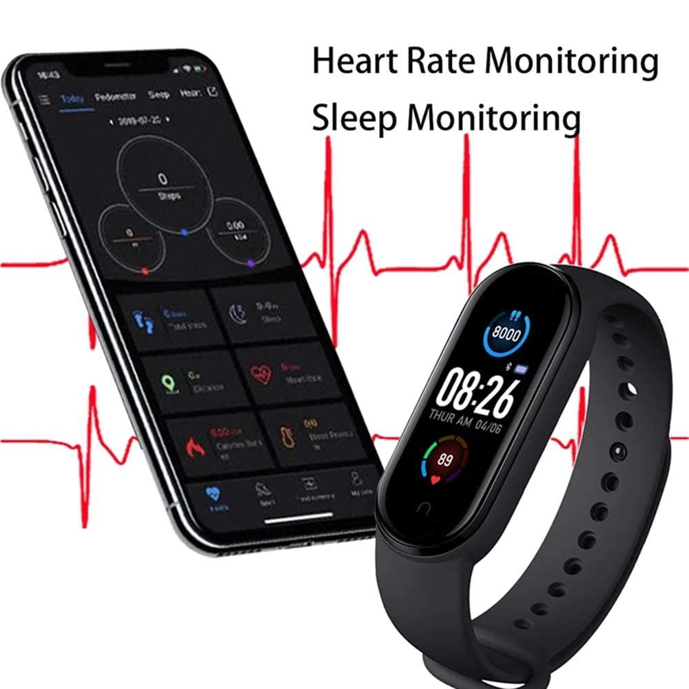 KANBUN M5 Smart Watch dla mężczyzn i kobiet, monitor tętna, monitor ciśnienia krwi, fitness, opaska do smartwatcha, pasek sportowy, do iOS i Android, fitness (pomarańczowy)