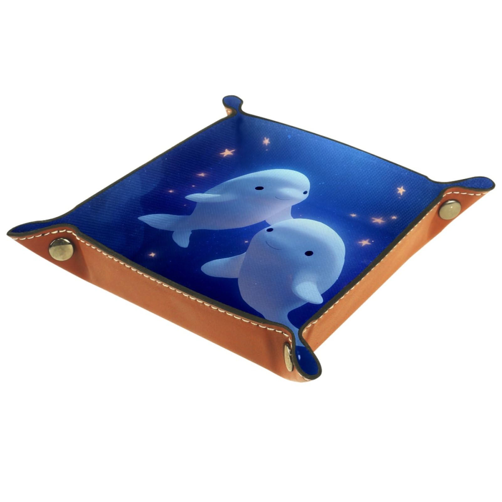VAPOKF Cute Dolphin Star Portable Folding Dice Rolling Tray, Microfiber Leather Dice Holder for Dice Games Like RPG, DND and Other Table Games