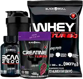 Combo Whey Protein Turbo + Bcaa + Creatina- Black Skull (Baunilha)
